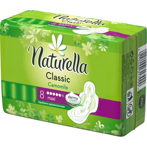 NATURELLA Classic Женские гигиенические прокладки с крылышками Camomile Maxi Single 8шт